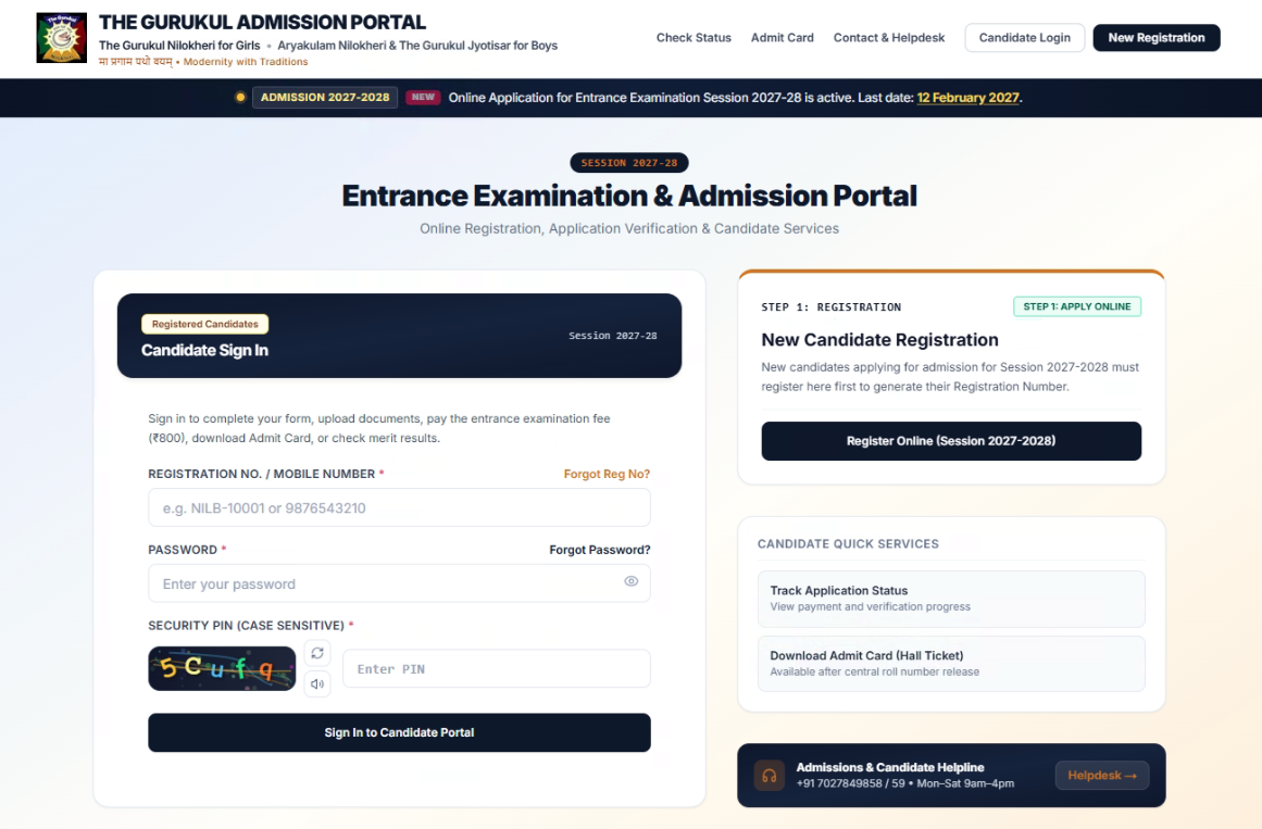 Admission Registration Open for the Academic Session 2027–28