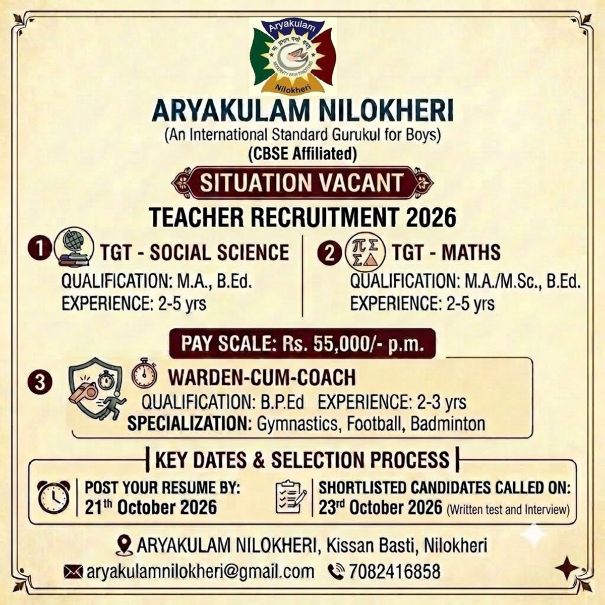 SITUATION VACANT – TEACHER RECRUITMENT 2026